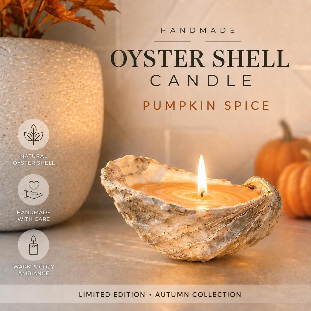 Autumn Edition Oyster Shell Candle | Handmade Candle | Spiced Seasonal Gift