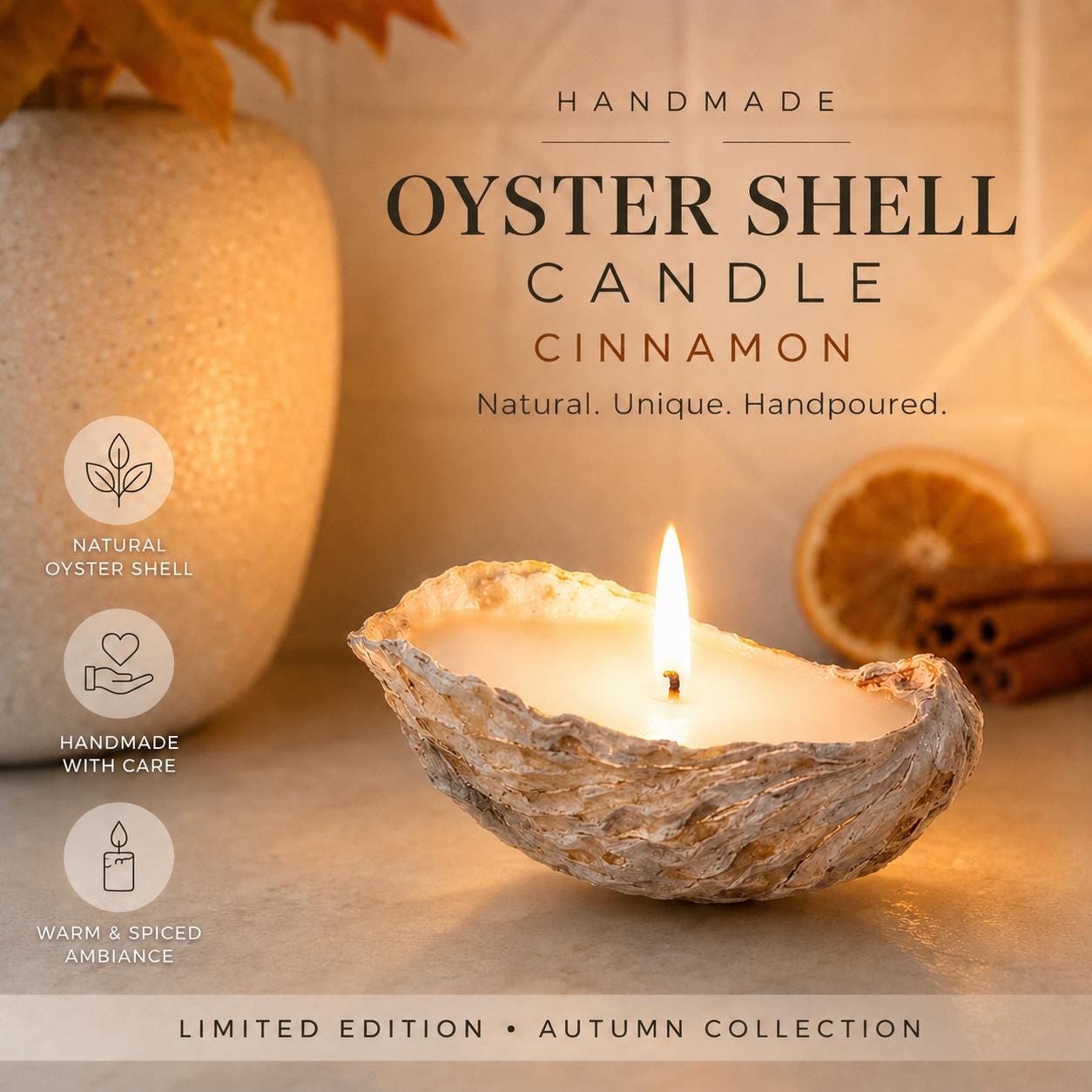 Autumn Edition Oyster Shell Candle | Handmade Candle | Spiced Seasonal Gift