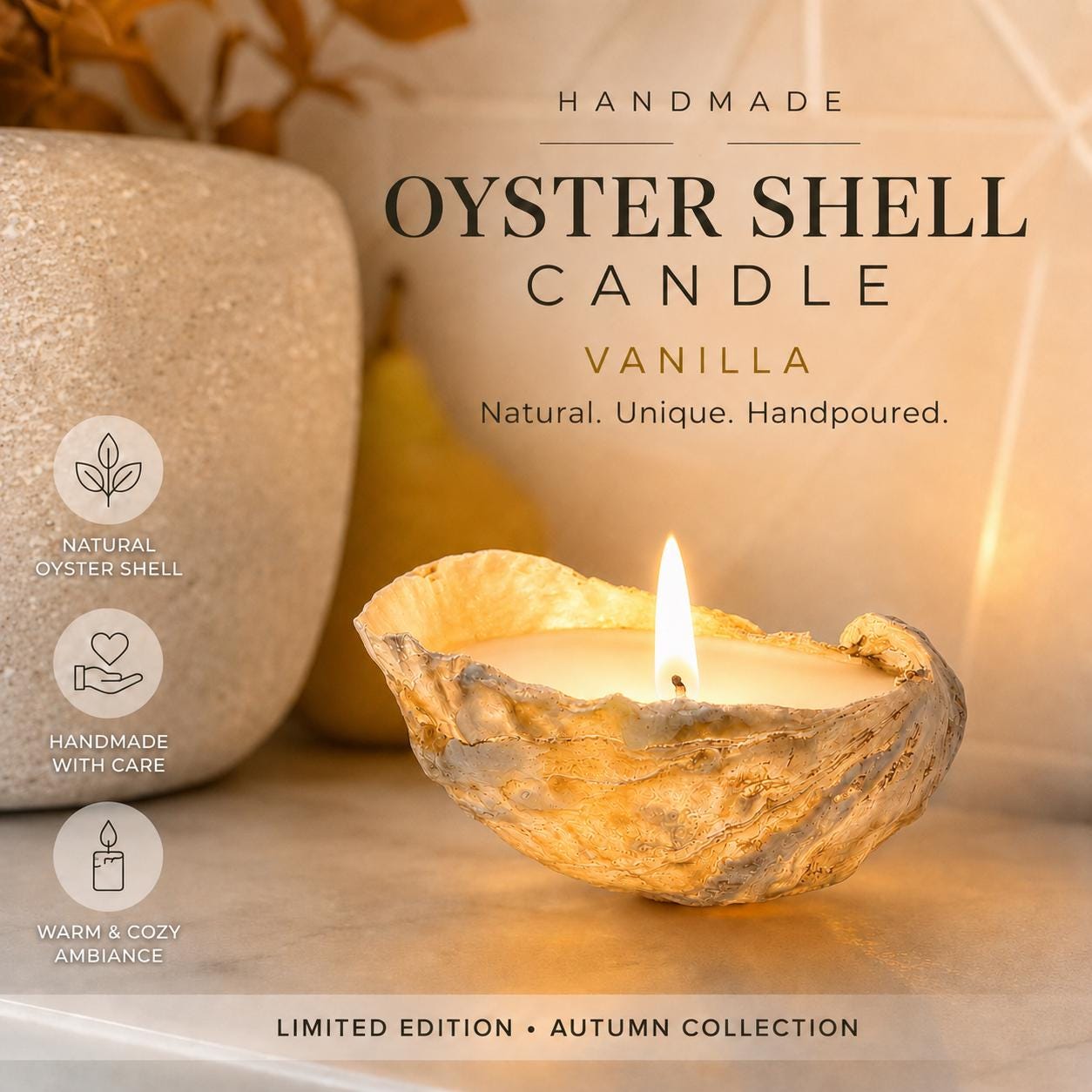 Autumn Edition Oyster Shell Candle | Handmade Candle | Spiced Seasonal Gift