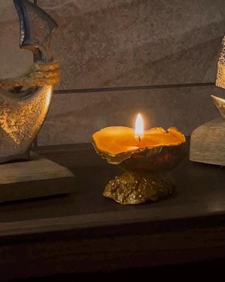Coastal Oyster Shell Candle Holder | Handmade Beeswax | Personalised Scent |